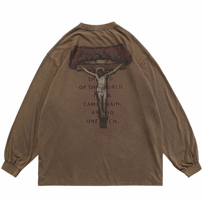 Oversized Japanese Sweatshirt Crucifix