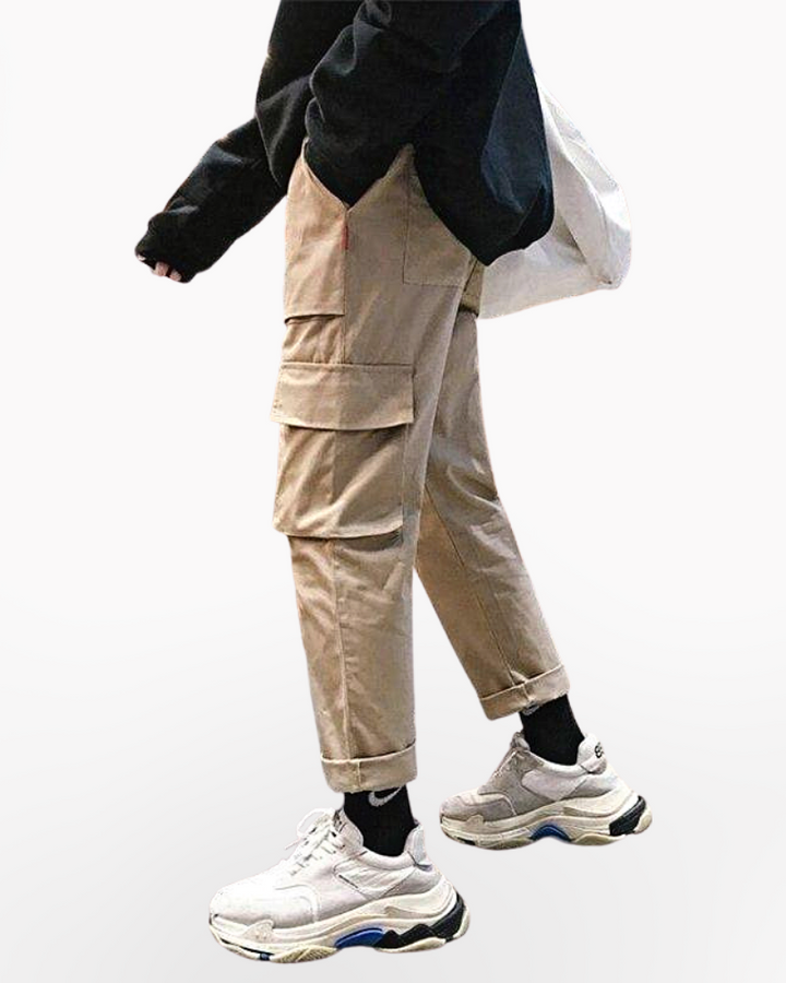 TW CARGO PANTS ベージュ Cargo Beige Pants with Belt and Chain – MYCUBE